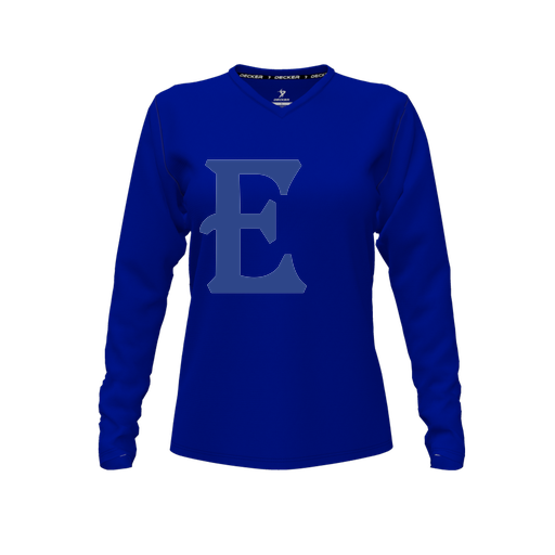[CUS-DFW-TEES-CMF-VNK-LSL-RYL-FYXS-LOGO1] Decker Comfort T-Shirt (Female Youth XS, Royal, V Neck, Logo 1, Long Sleeve)