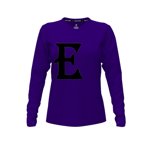 [CUS-DFW-TEES-PER-VNK-LSL-PUR-FYXS-LOGO3] Decker Performance T-Shirt (Female Youth XS, Purple, V Neck, Logo 3, Long Sleeve)