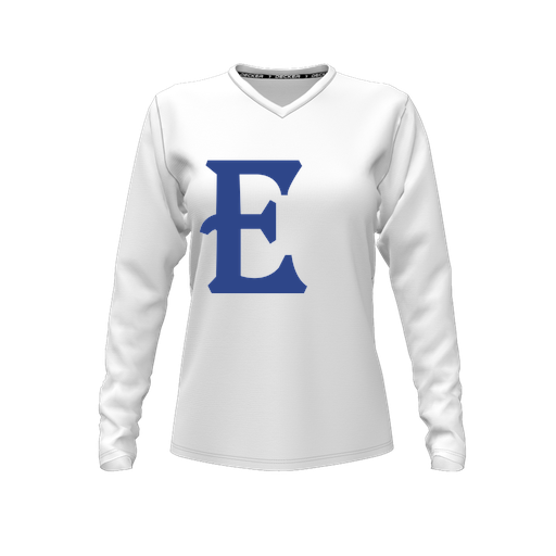 [CUS-DFW-TEES-CMF-VNK-LSL-WHT-FYXS-LOGO1] Decker Comfort T-Shirt (Female Youth XS, White, V Neck, Logo 1, Long Sleeve)