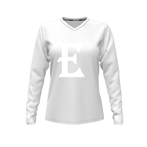 [CUS-DFW-TEES-CMF-VNK-LSL-WHT-FYXS-LOGO2] Decker Comfort T-Shirt (Female Youth XS, White, V Neck, Logo 2, Long Sleeve)
