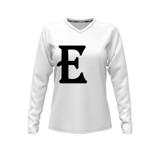 [CUS-DFW-TEES-CMF-VNK-LSL-WHT-FYXS-LOGO3] Decker Comfort T-Shirt (Female Youth XS, White, V Neck, Logo 3, Long Sleeve)