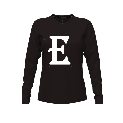 [CUS-DFW-TEES-CMF-VNK-LSL-BLK-FYXS-LOGO2] Decker Comfort T-Shirt (Female Youth XS, Black, V Neck, Logo 2, Long Sleeve)