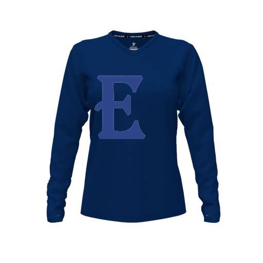 [FTLVCFNV-FYXS-LOGO1] Decker Comfort T-Shirt (Female Youth XS, Navy, V Neck, Logo 1, Long Sleeve)