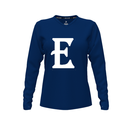 [CUS-DFW-TEES-CMF-VNK-LSL-NVY-FYXS-LOGO2] Decker Comfort T-Shirt (Female Youth XS, Navy, V Neck, Logo 2, Long Sleeve)