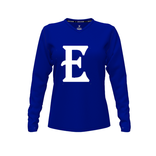 [CUS-DFW-TEES-CMF-VNK-LSL-RYL-FYXS-LOGO2] Decker Comfort T-Shirt (Female Youth XS, Royal, V Neck, Logo 2, Long Sleeve)
