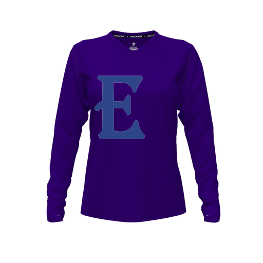 [CUS-DFW-TEES-CMF-VNK-LSL-PUR-FYXS-LOGO1] Decker Comfort T-Shirt (Female Youth XS, Purple, V Neck, Logo 1, Long Sleeve)