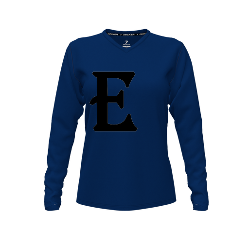 [CUS-DFW-TEES-PER-VNK-LSL-NVY-FYXS-LOGO3] Decker Performance T-Shirt (Female Youth XS, Navy, V Neck, Logo 3, Long Sleeve)
