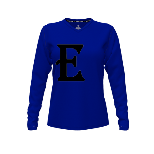[CUS-DFW-TEES-PER-VNK-LSL-RYL-FYXS-LOGO3] Decker Performance T-Shirt (Female Youth XS, Royal, V Neck, Logo 3, Long Sleeve)