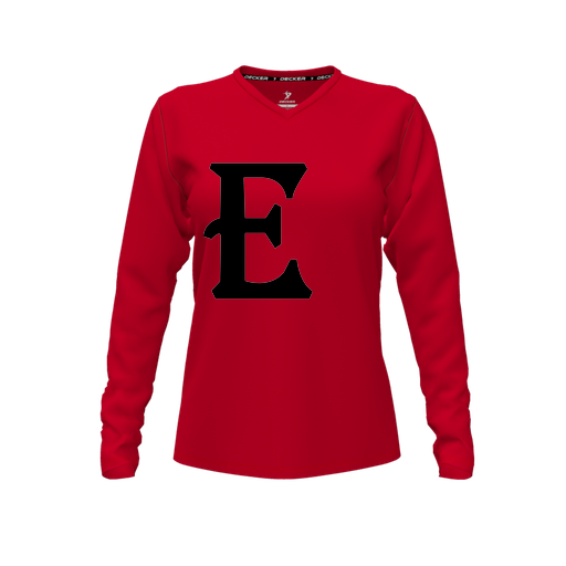[CUS-DFW-TEES-PER-VNK-LSL-RED-FYXS-LOGO3] Decker Performance T-Shirt (Female Youth XS, Red, V Neck, Logo 3, Long Sleeve)