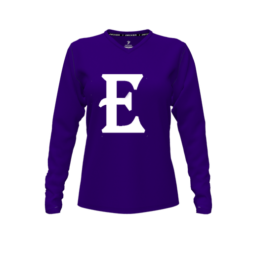 [CUS-DFW-TEES-PER-VNK-LSL-PUR-FYXS-LOGO2] Decker Performance T-Shirt (Female Youth XS, Purple, V Neck, Logo 2, Long Sleeve)